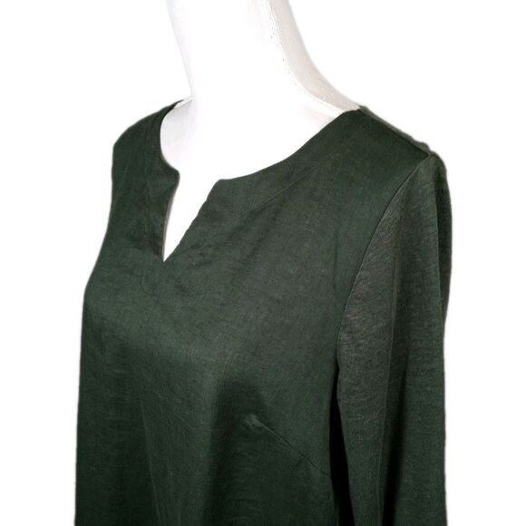 J Jill 100% Linen Tunic Top M Army Green Pullover 3/4 Sleeve Lagenlook Scandi - Picture 3 of 9
